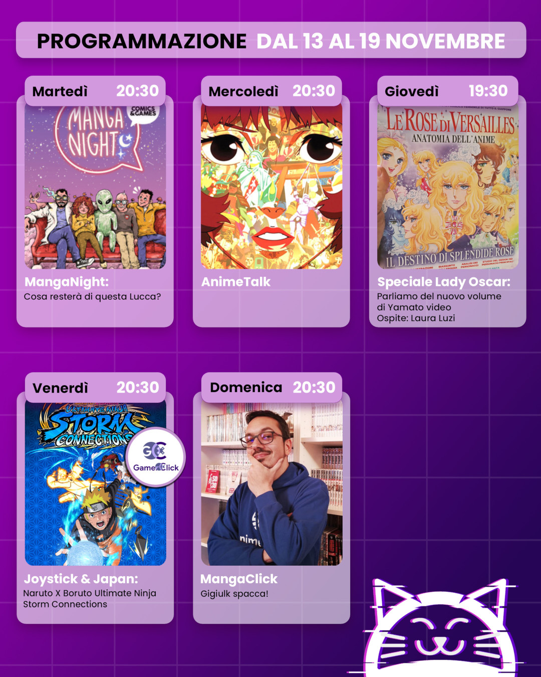 Animeclick su Twitch: programma dal 13 al 19 novembre Animeclick su Twitch: programma dal 13 al 19 novembre